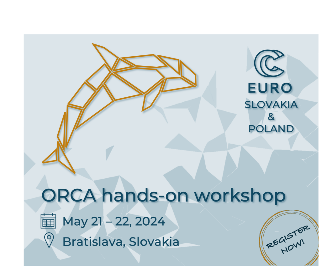 Baner z podstawowymi informacjami o warsztatach ORCA: szkolenie odbędzie się w dniach 21-22 maja 2024 roku w Bratysławie.